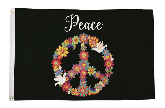 PEACE FLORAL Flowers Hippy CND 5x3 feet FLAG 150cm x 90cm