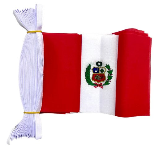 PERU WITH CREST 9 METRE BUNTING 30 FLAGS flag 22cm x 15cm