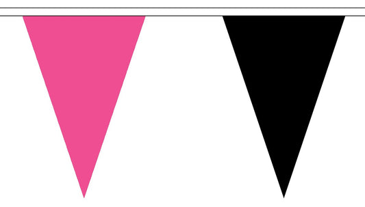 PINK AND BLACK TRIANGULAR BUNTING 5 metres 12 flags Polyester flag
