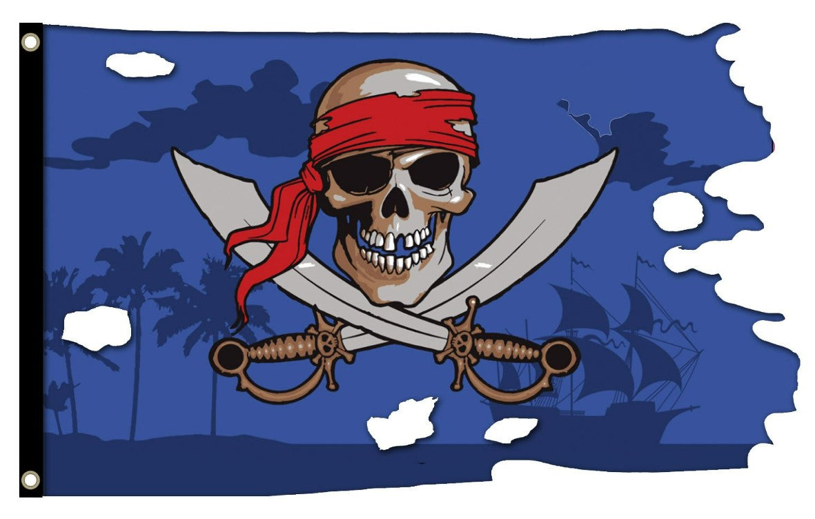 PIRATE BANDANA BLUE SHAPED FLAG 150cm x 90cm (5x3 feet)