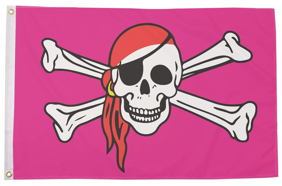 PIRATE SKULL & CROSSBONES PINK FLAG 150cm x 90cm (5x3 feet)