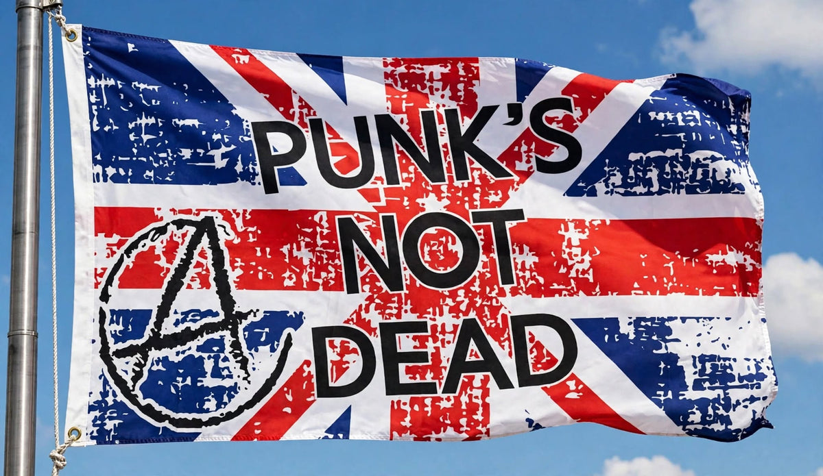 PUNKS NOT DEAD UNION JACK WITH ANARCHY SYMBOL FLAG 150cm x 90cm (5x3 feet)