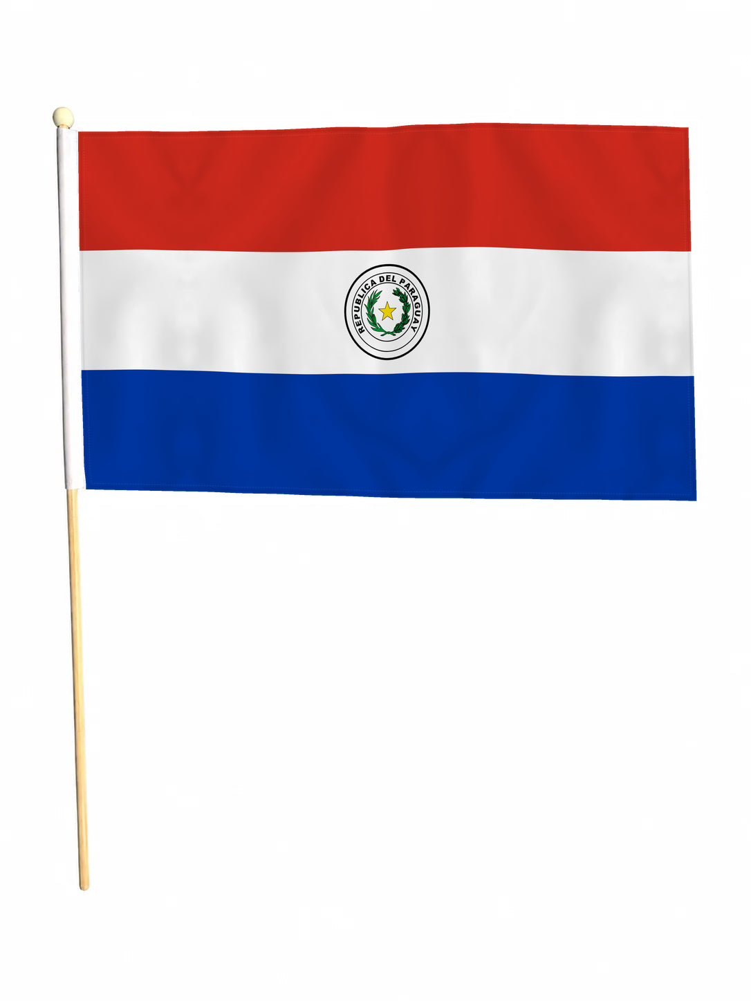 PARAGUAY SOUTH AMERICA 18" x 12" LARGE HAND WAVING COURTESY FLAG & POLE
