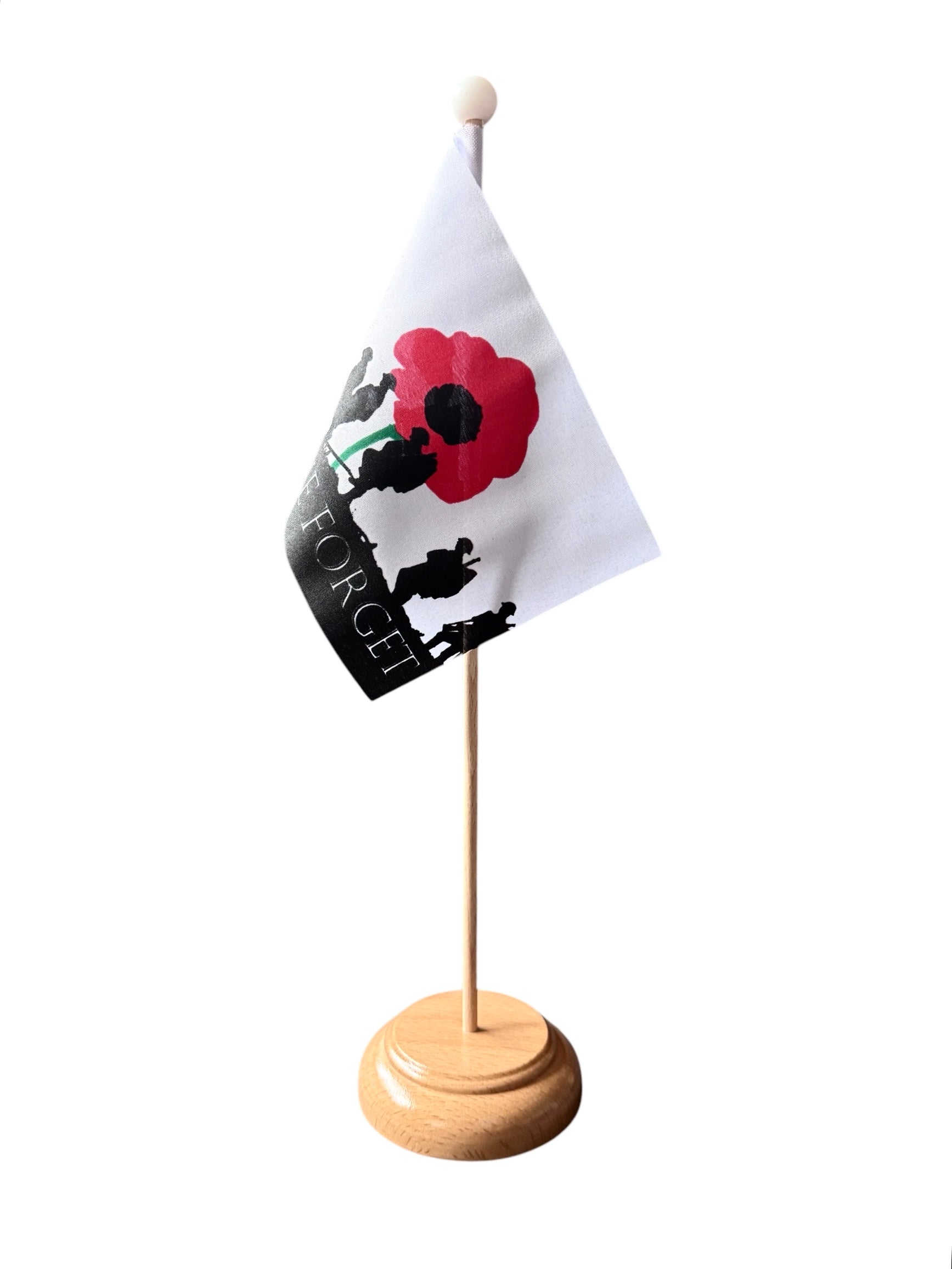 LEST WE FORGET  (Army) Table Flag with Wooden Base 15cm x 10cm 6x4 inches