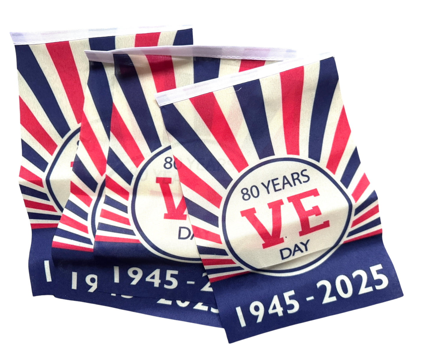 PACK OF 4 VE DAY 80th ANNIVERSARY MINI FLAG 9"x6" V.E. DAY VICTORY IN EUROPE