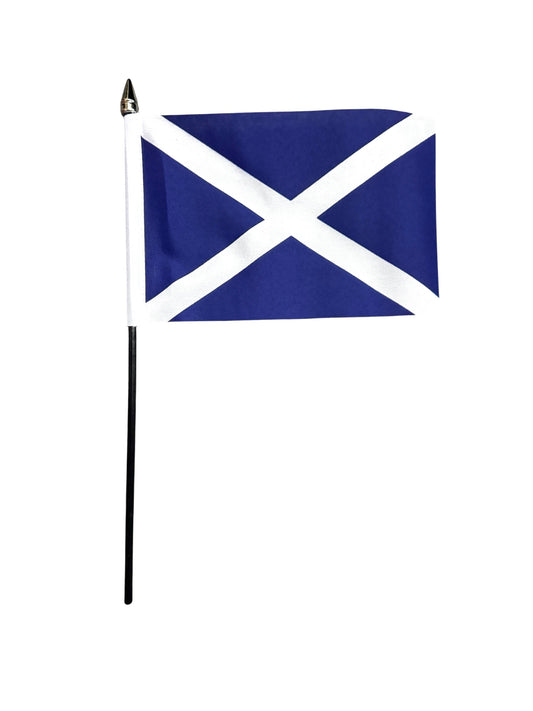 SCOTLAND ST ANDREW HAND WAVING FLAG Small 6" x 4" with black pole SCOTTISH