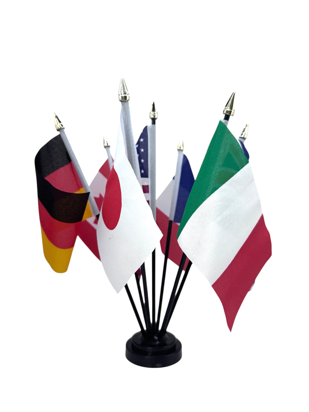 G7 POLITICAL FORUM TABLE FLAG SET - 7 flags & base