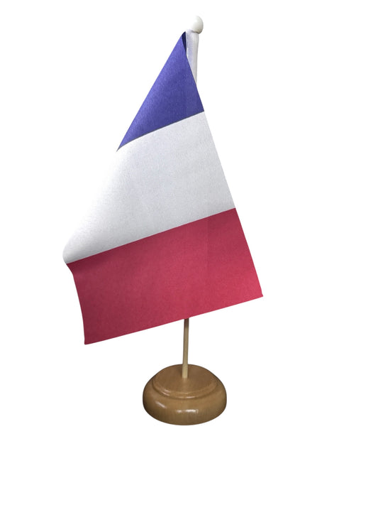 FRANCE TABLE FLAG with WOODEN BASE 32cm TALL