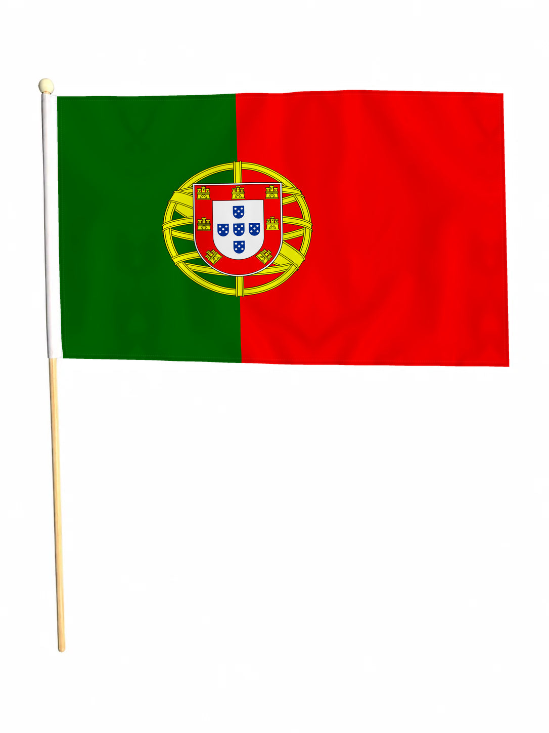 PORTUGAL 18" x 12" LARGE HAND WAVING COURTESY FLAG & POLE PORTUGUESE
