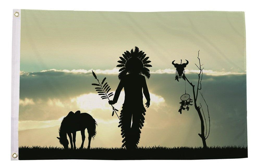 NATIVE AMERICAN INDIAN SILHOUETTE FLAG 150cm x 90cm (5x3 feet)
