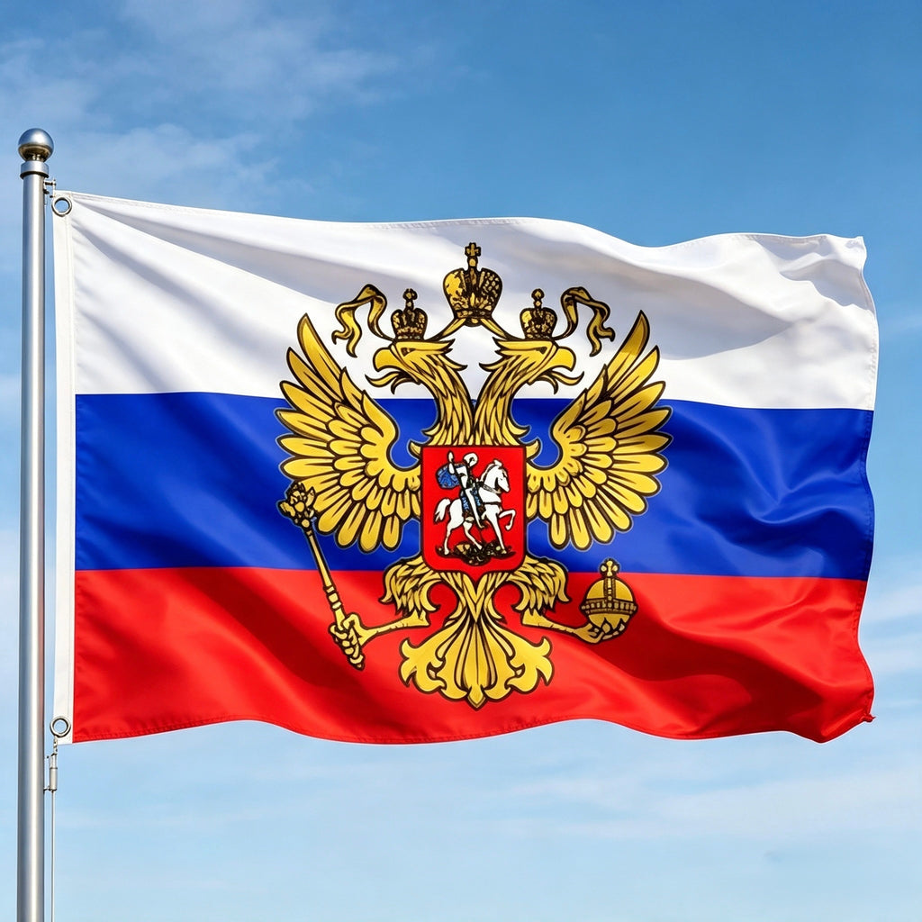 RUSSIAN FEDERATION with CREST Russia 5x3 feet FLAG 150cm x 90cm eagle