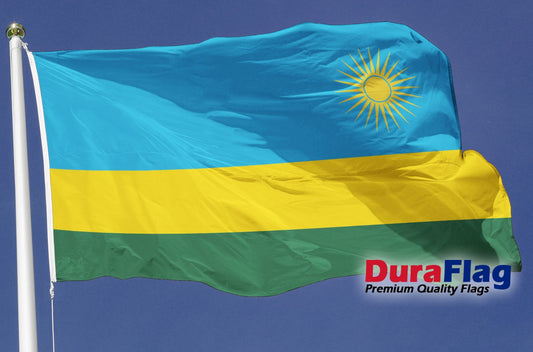 RWANDA 5X3 HIGH QUALITY FLAG (150cm X 90cm) DURAFLAG with CLIPS / HOOKS