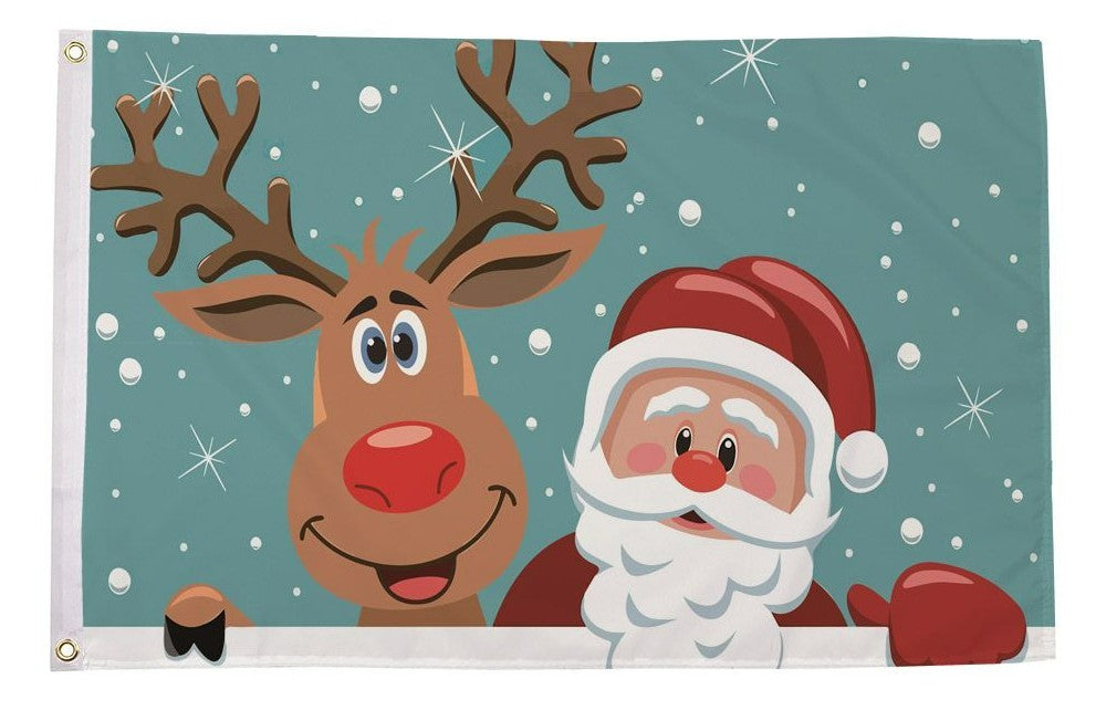 SANTA AND RUDOLPH CHRISTMAS 5x3 feet FLAG 150cm x 90cm