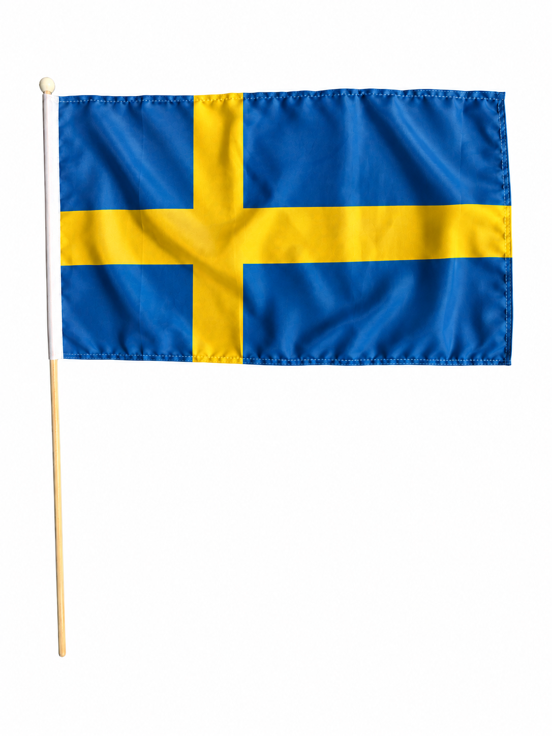 SWEDEN LARGE HAND WAVING FLAG 18" X 12" WITH 24" POLE flags SWEDISH STOCKHOLM