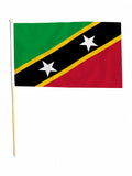 ST KITTS AND NEVIS CARIBBEAN 18" x 12" LARGE HAND WAVING COURTESY FLAG & POLE