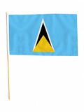 ST LUCIA CARIBBEAN 18" x 12" LARGE HAND WAVING COURTESY FLAG & POLE