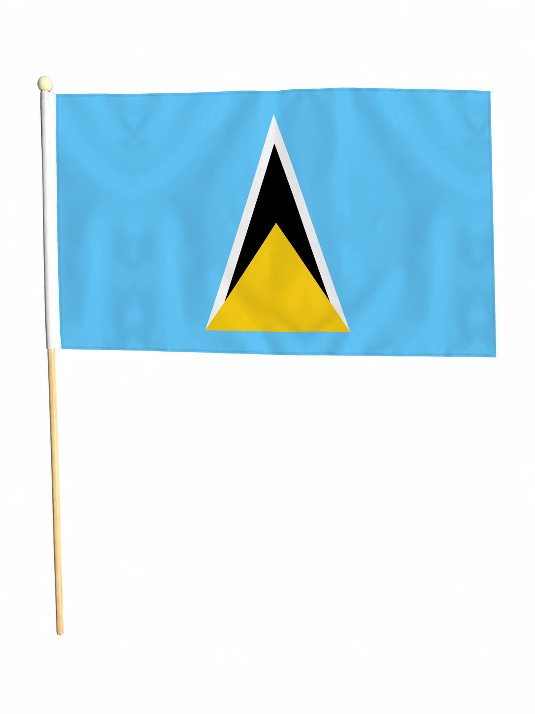 ST LUCIA CARIBBEAN 18" x 12" LARGE HAND WAVING COURTESY FLAG & POLE