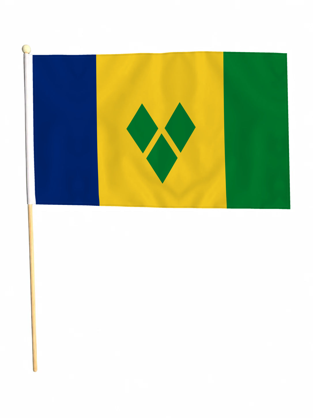 ST VINCENT CARIBBEAN 18" x 12" LARGE HAND WAVING COURTESY FLAG & POLE