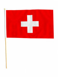SWITZERLAND 18" x 12" LARGE HAND WAVING COURTESY FLAG & POLE SWISS