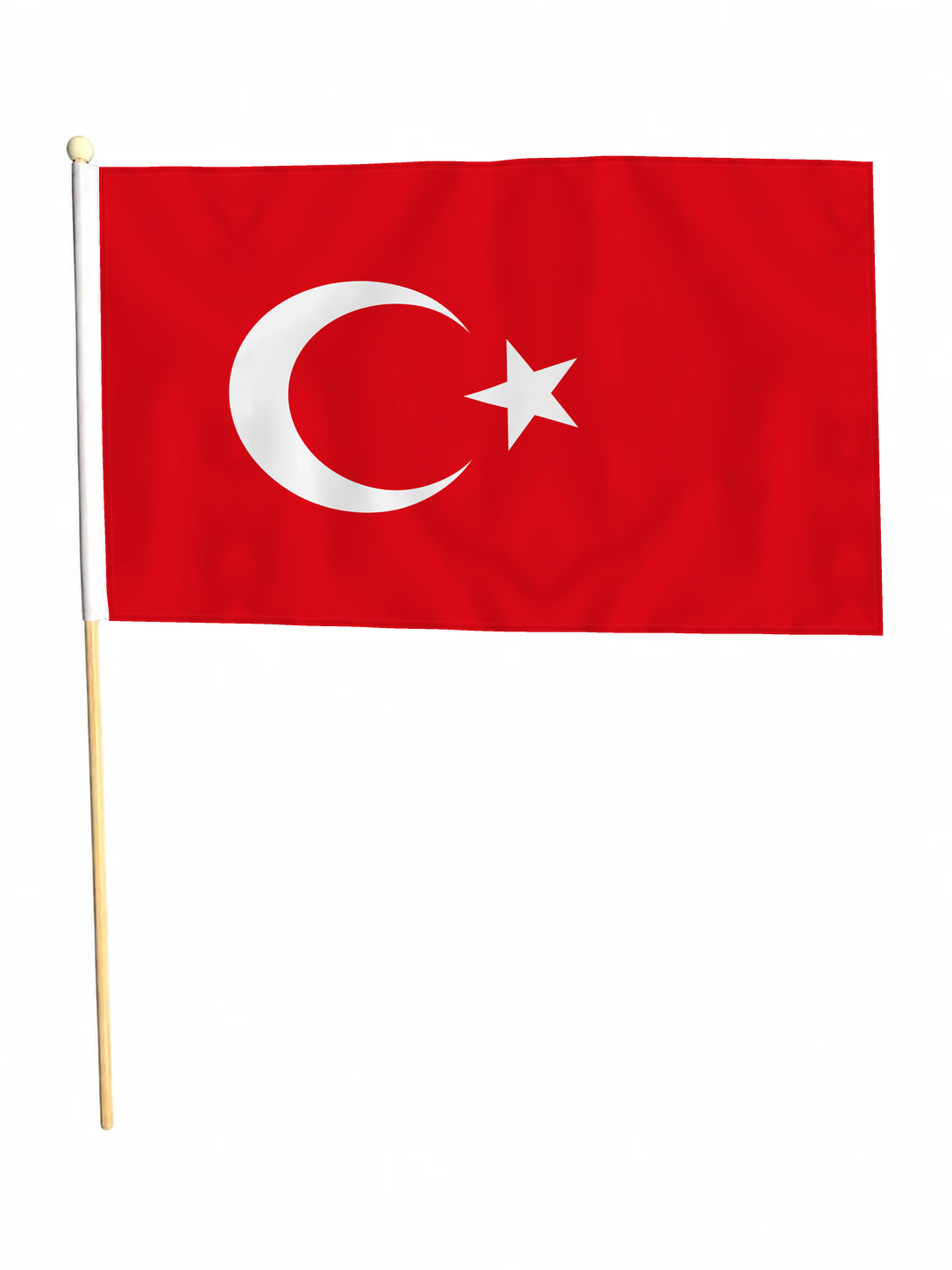 TURKEY LARGE HAND WAVING FLAG 18" X 12" WITH 24" POLE flags TURKISH ISTANBUL