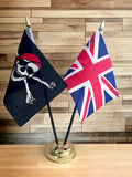 PIRATE BANDANA and UNION JACK TABLE FLAG SET 2 flags plus BASE 26cm tall