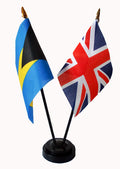 BAHAMAS & UNION JACK UK friendship table flag set with flags and base