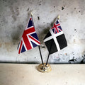 CORNWALL ENSIGN AND UNION JACK TABLE FLAG SET 2 flags plus BASE 26cm tall