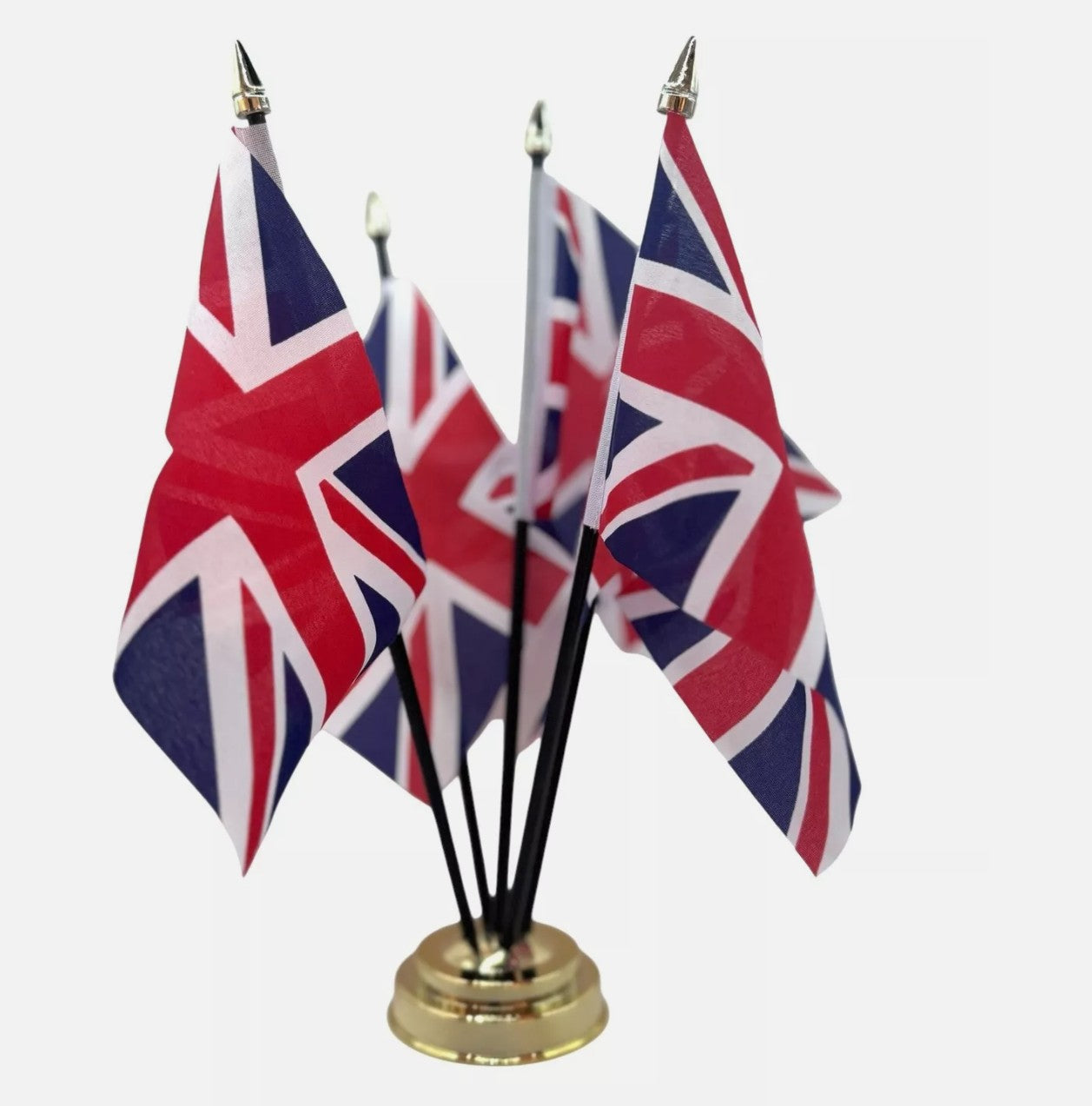 UNION JACK UNITED KINGDOM TABLE FLAG SET OF 5 FLAGS WITH GOLDEN BASE