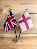 UNION JACK and ST GEORGE ENGLAND friendship table flag set with Golden base