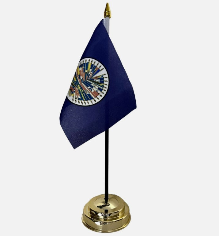 USA STATES AMERICAN TABLE FLAG 6"X4" 15cm x 10cm WITH FLAT GOLDEN BASE 25cm tall