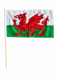 WALES 18" x 12" LARGE HAND WAVING COURTESY FLAG & POLE welsh cymru