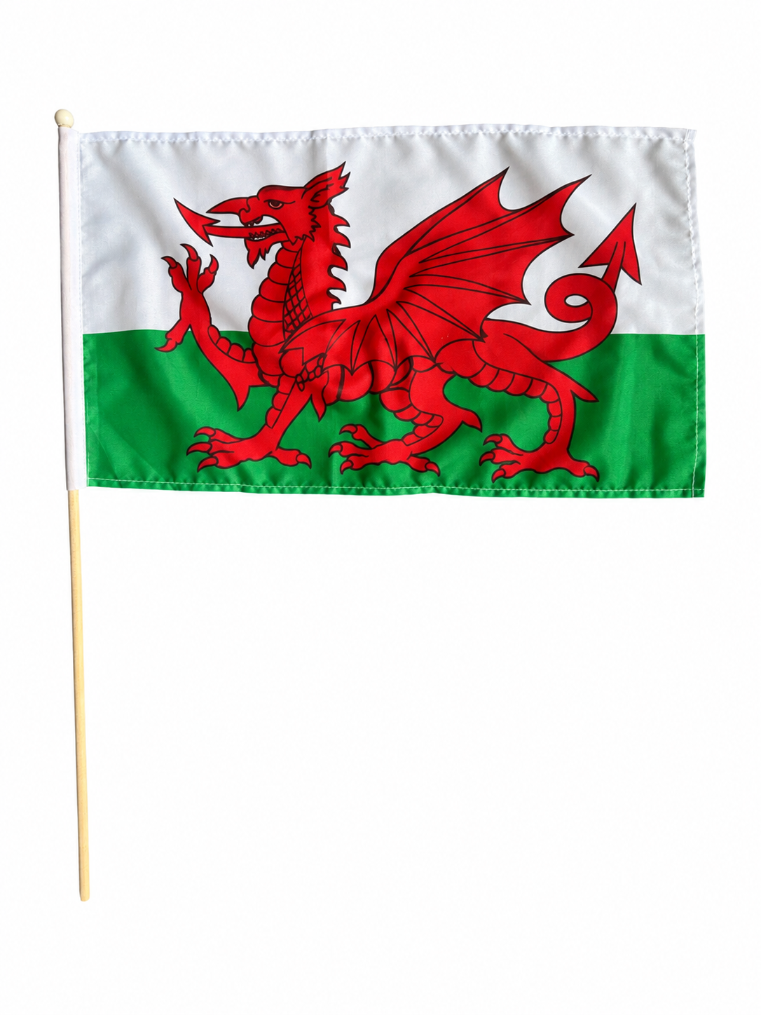WALES 18" x 12" LARGE HAND WAVING COURTESY FLAG & POLE welsh cymru