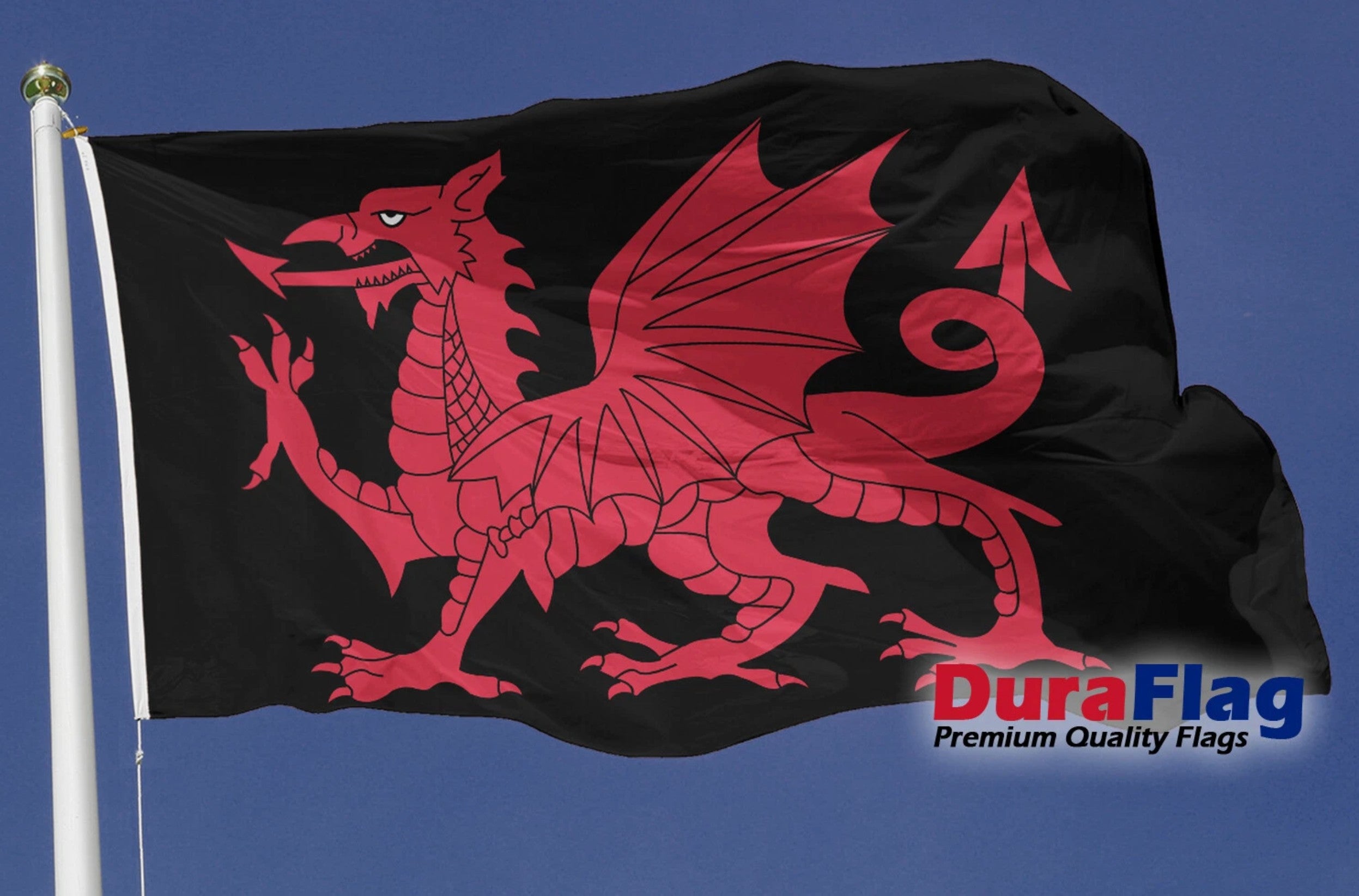 Welsh Dragon Black Courtesy DuraFlag Rope and Toggled (20in x 12in)