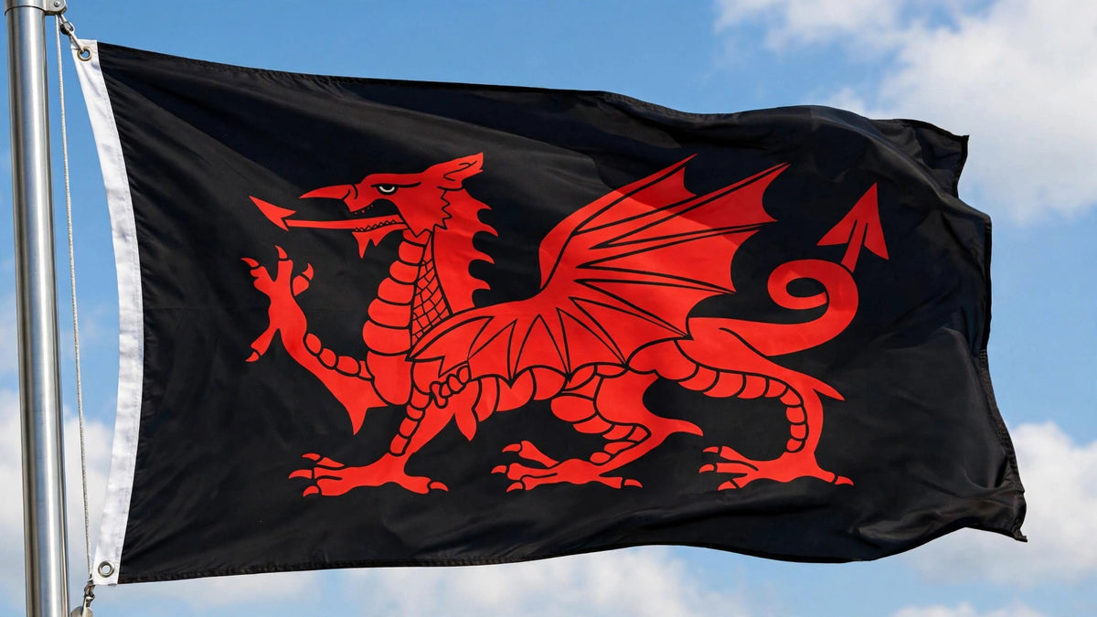 WALES BLACK AND RED DRAGON 8 x 5 Feet 240cm x 150cm POLYESTER FLAG WELSH