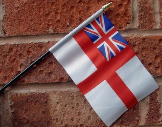 WHITE ENSIGN Royal Navy HAND WAVING FLAG Small 6" x 4" with black pole British