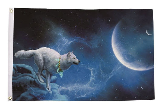 WOLF IN THE NIGHT SKY 150cm x 90cm 5x3 feet SCREEN PRINTED FLAG
