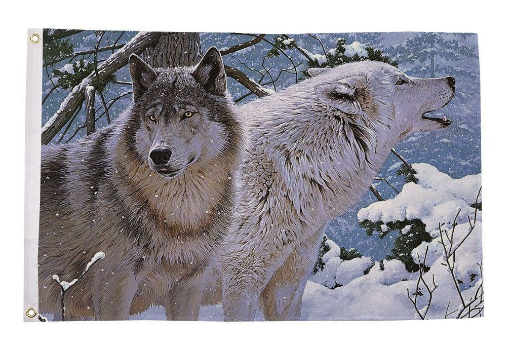 WOLVES IN SNOW SCENE WOLF 150cm x 90cm 5x3 feet SCREEN PRINTED FLAG