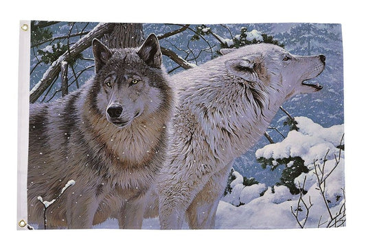 WOLVES IN SNOW SCENE WOLF 150cm x 90cm 5x3 feet SCREEN PRINTED FLAG