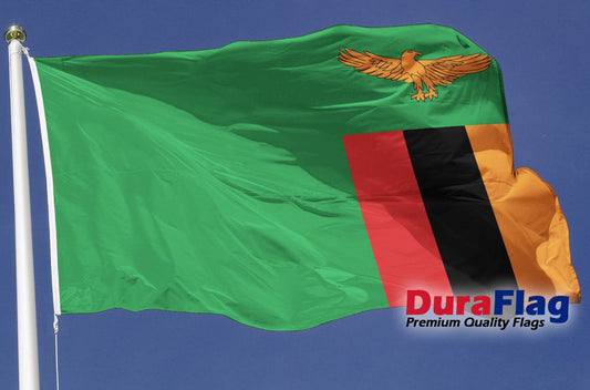 ZAMBIA 5X3 HIGH QUALITY FLAG (150cm X 90cm) DURAFLAG with CLIPS / HOOKS