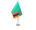 ZAMBIA DELUXE SATIN TABLE FLAG 9"X6" CHROME POLE & BASE Stands 15" ZAMBIAN