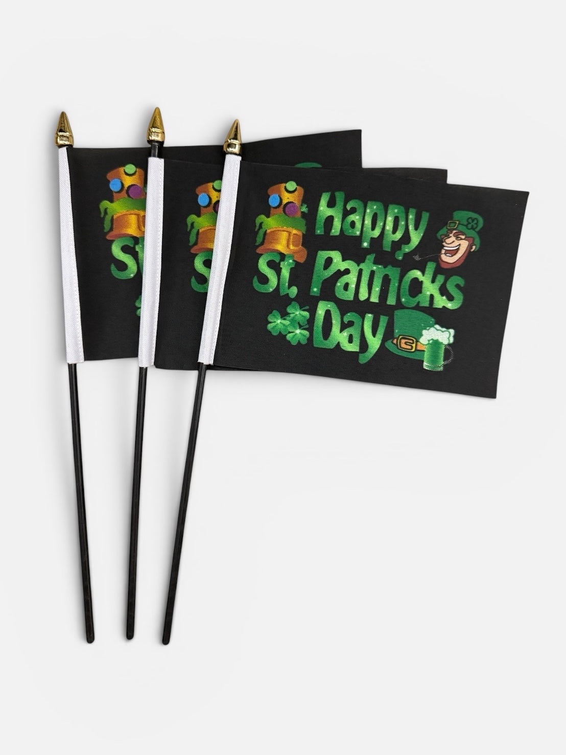 HAPPY ST PATRICKS DAY IRELAND PACK OF 3 Small Hand Waving FLAGS 6"X4"