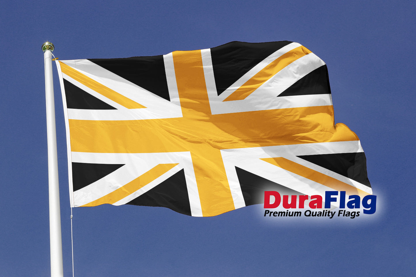 Union Jack Black and Gold Courtesy DuraFlag Rope and Toggled (20in x 12in)