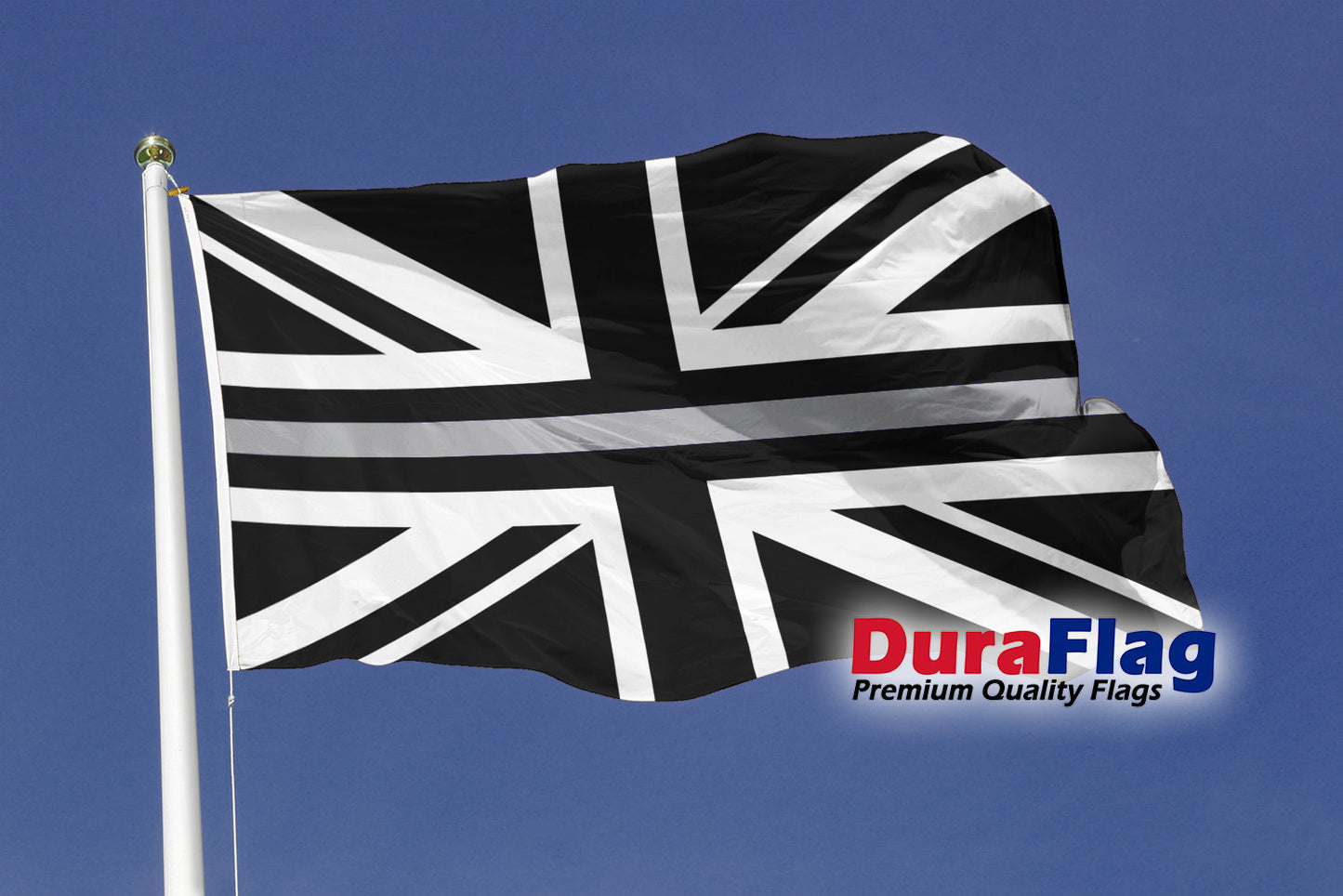 Union Jack Thin Grey Line Courtesy DuraFlag Rope and Toggled (20in x 12in)