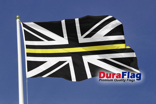 Union Jack Thin Yellow Line Courtesy DuraFlag Rope and Toggled (20in x 12in)