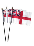 WHITE ENSIGN PACK OF 3 Small Hand Waving FLAGS 6"X4"